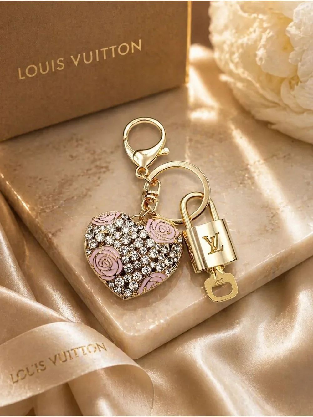 Authentic Louis Vuitton Lock & Key with Unbranded Heart Charm, Keychain
